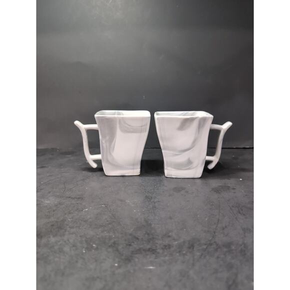 Malacasa‎ Marble Wave Mugs, Porcelain Cups, Squared, Italy Porcelain, Set of 2 - Picture 1 of 9
